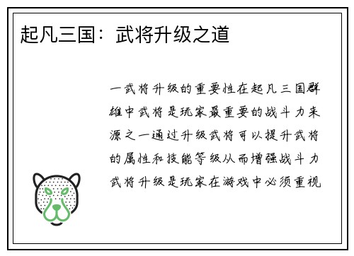 起凡三国：武将升级之道